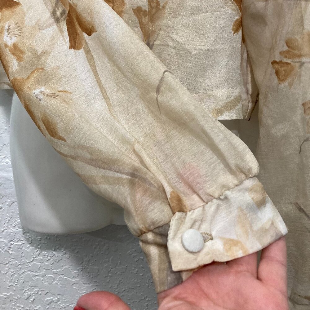 Vintage Y2K BETSY's THINGs Button Down Crop Shirt Top Sheer Floral 14 - Picture 10 of 11